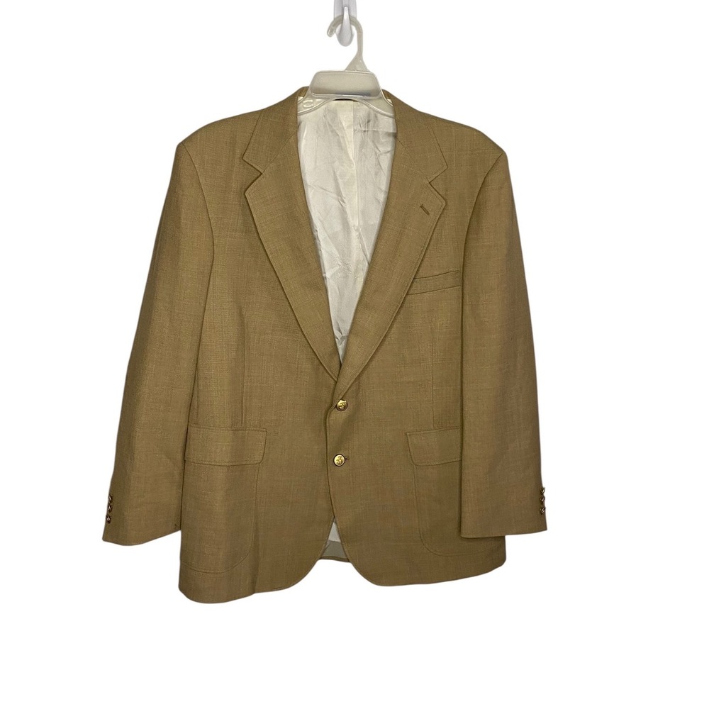Stafford American Collection Mens Beige Gold Button Worsted Wool Sport Coat 46R